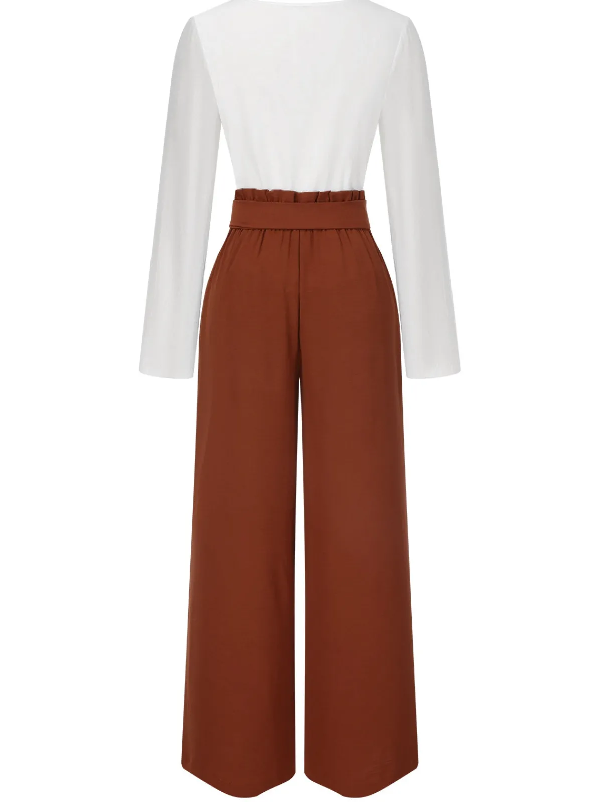 Sale Retro Stage 2PCS 1930s V-Neck Top & Wide Leg Lounge Pants Brick Red