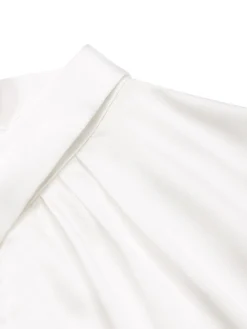 Best Retro Stage 2PCS 1930s White Satin Blouse & Gray Pinstripes Pants White & Dark Gray