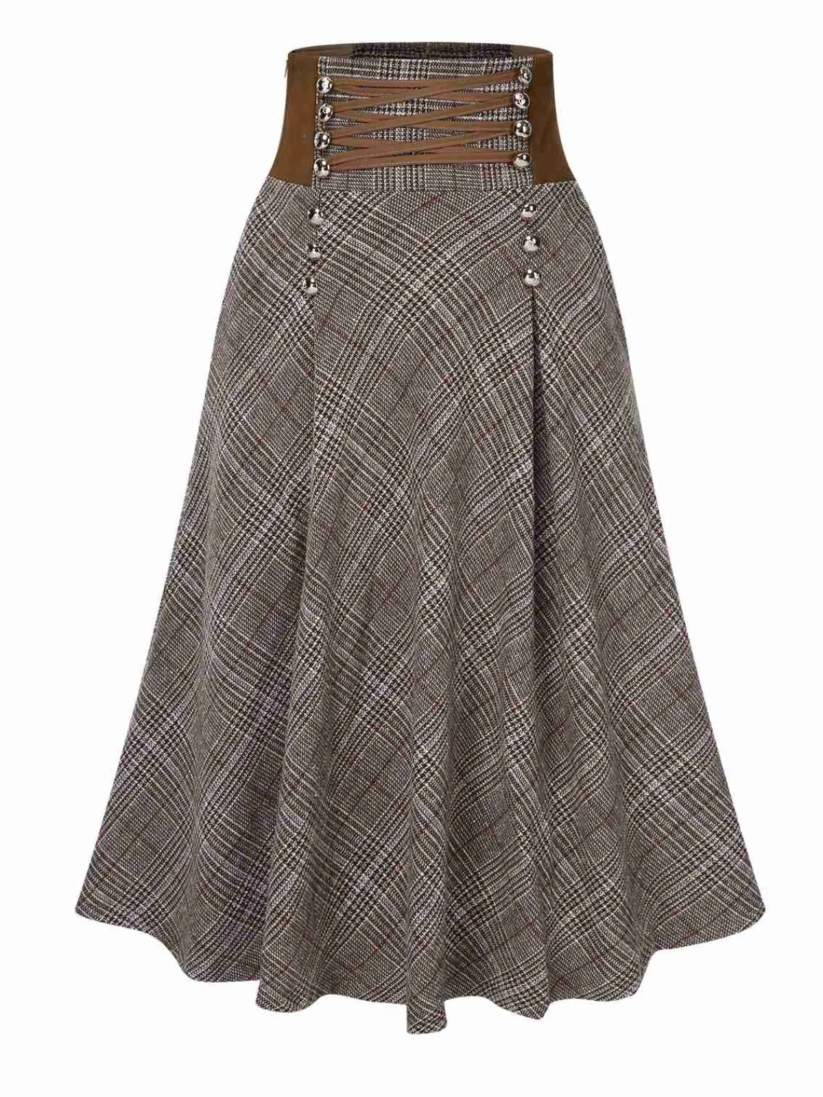Clearance Retro Stage 2PCS 1940s White Sweater & Plaid Skirt Brown