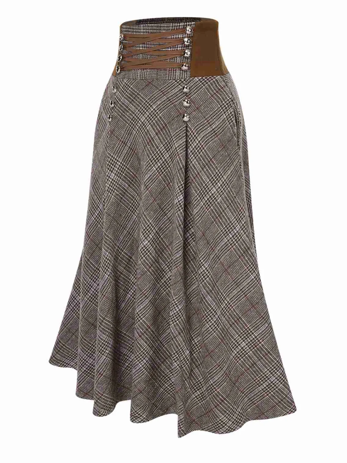 Clearance Retro Stage 2PCS 1940s White Sweater & Plaid Skirt Brown