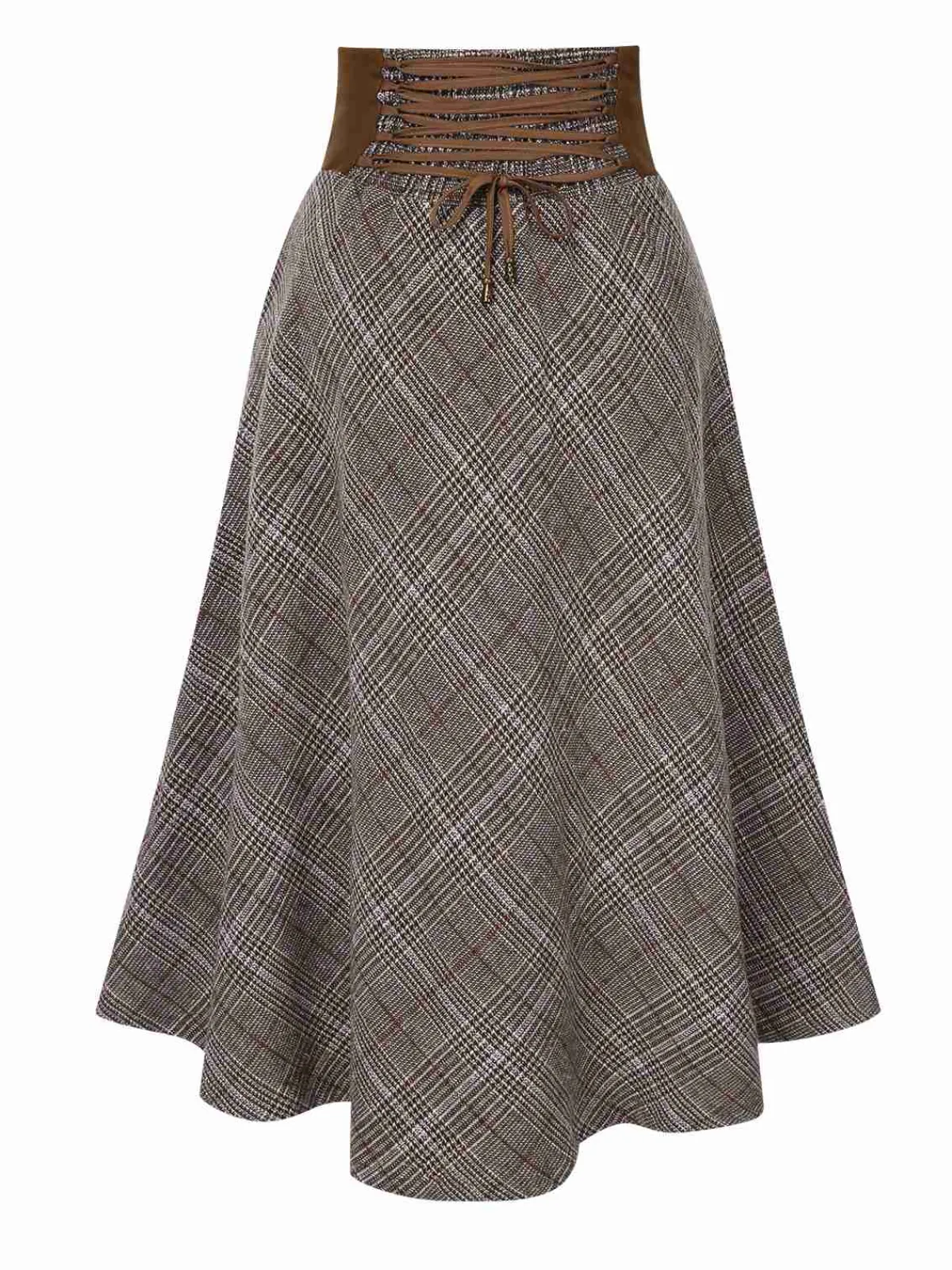 Clearance Retro Stage 2PCS 1940s White Sweater & Plaid Skirt Brown