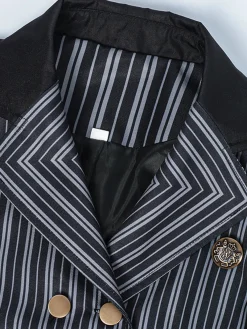 New Retro Stage 2PCS 1970s Wicked Vertical Striped Top & Patchwork Skirt Dark Blue