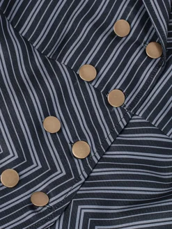 New Retro Stage 2PCS 1970s Wicked Vertical Striped Top & Patchwork Skirt Dark Blue