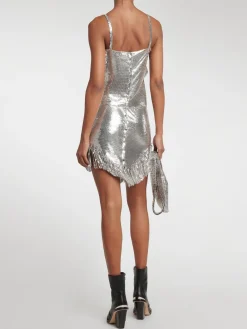 Clearance Retro Stage 2PCS 1980s Sequined Suspender Tassel Top & Skirt Silver