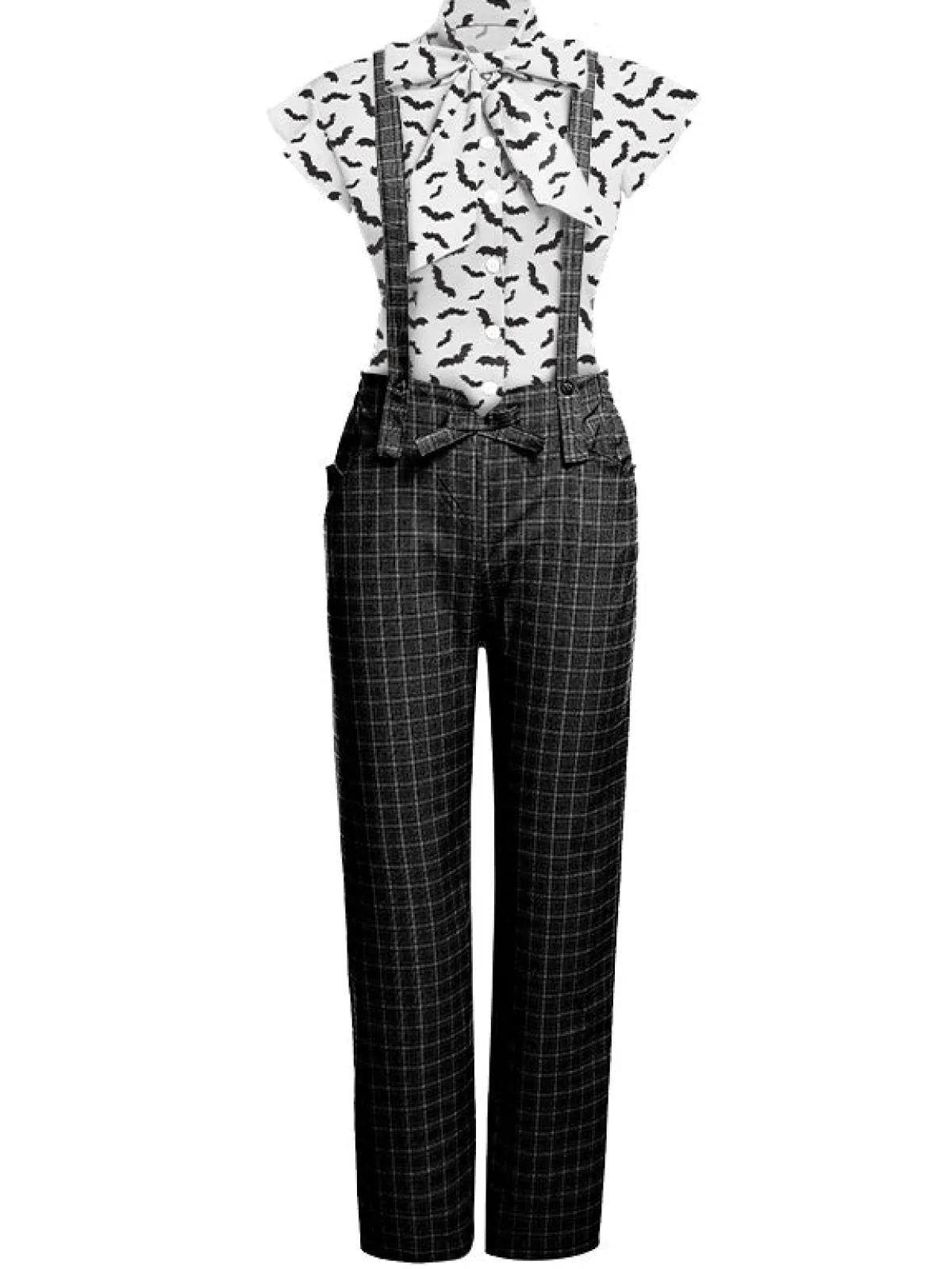 Outlet Retro Stage 2PCS Blouse Top & Suspender Pants White