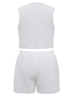 Online Retro Stage 2PCS 1950s Solid Tie-Front Crop Cover-Up White
