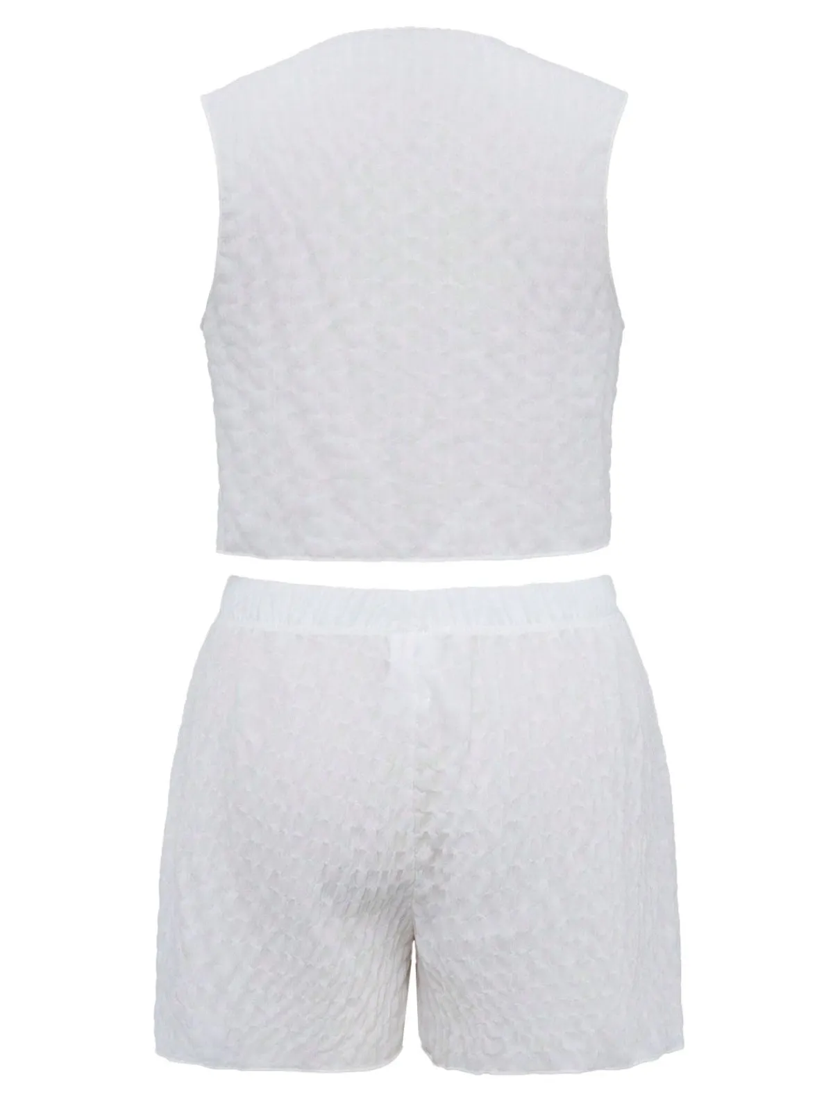 Online Retro Stage 2PCS 1950s Solid Tie-Front Crop Cover-Up White