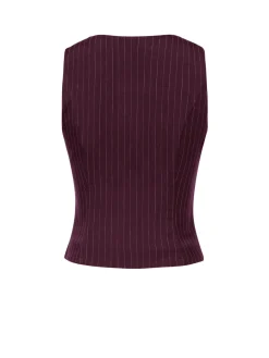 New Retro Stage 2PCS Wine Red 1960s Pinstripes Top & Pleated Skirt