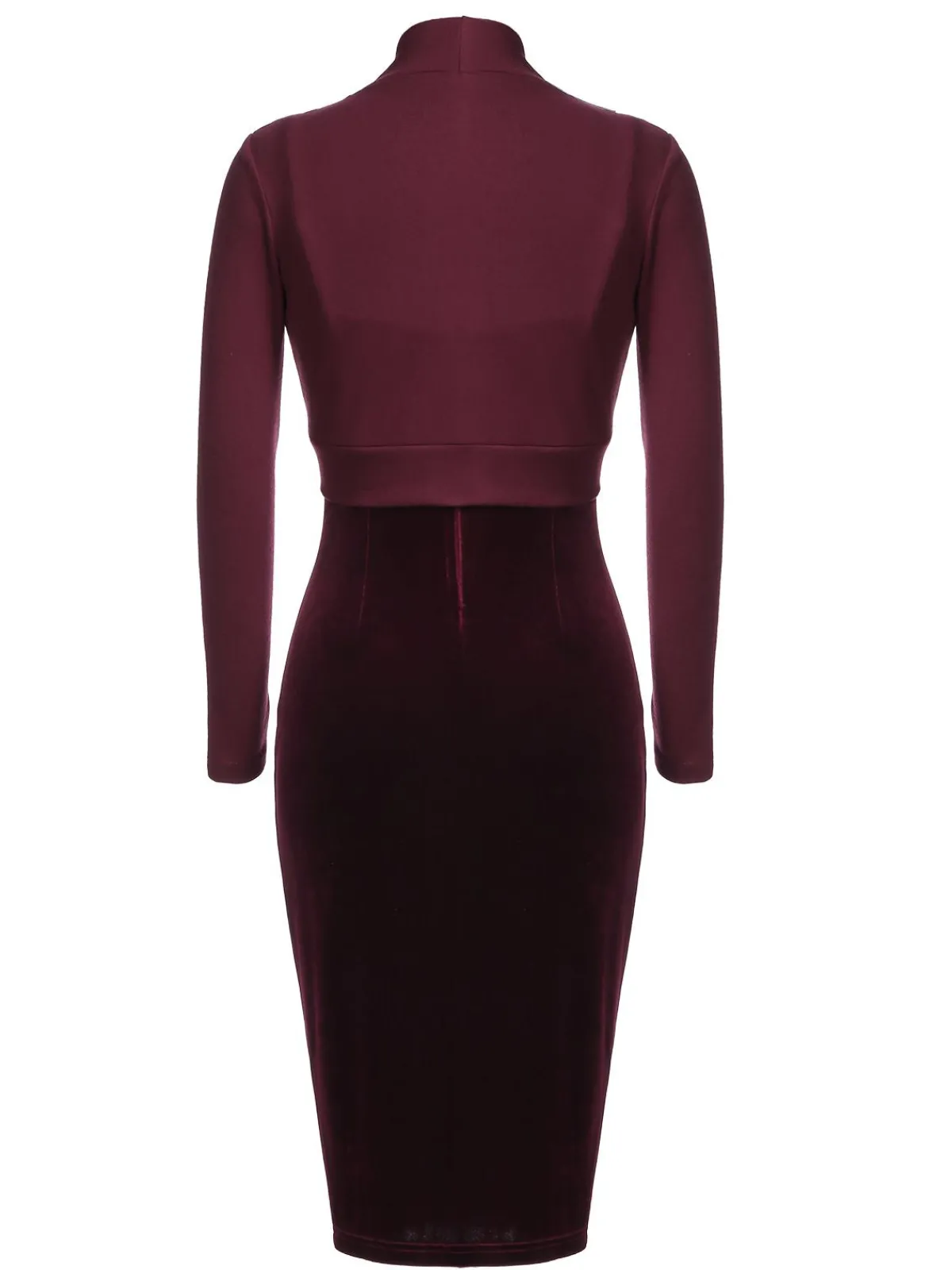 Clearance Retro Stage 2PCS Wine Red 1960s Velvet Bodycon Dress