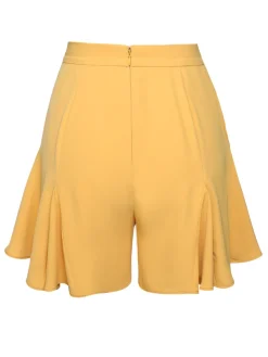 Online Retro Stage 2PCS 1950s Embroidery Top & Pockets Shorts Yellow