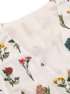 Online Retro Stage 2PCS 1950s Embroidery Top & Pockets Shorts Yellow