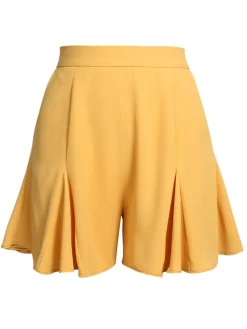 Online Retro Stage 2PCS 1950s Embroidery Top & Pockets Shorts Yellow