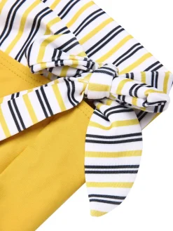 Best Retro Stage 2PCS 1940s Striped Patchwork Swimsuit Yellow