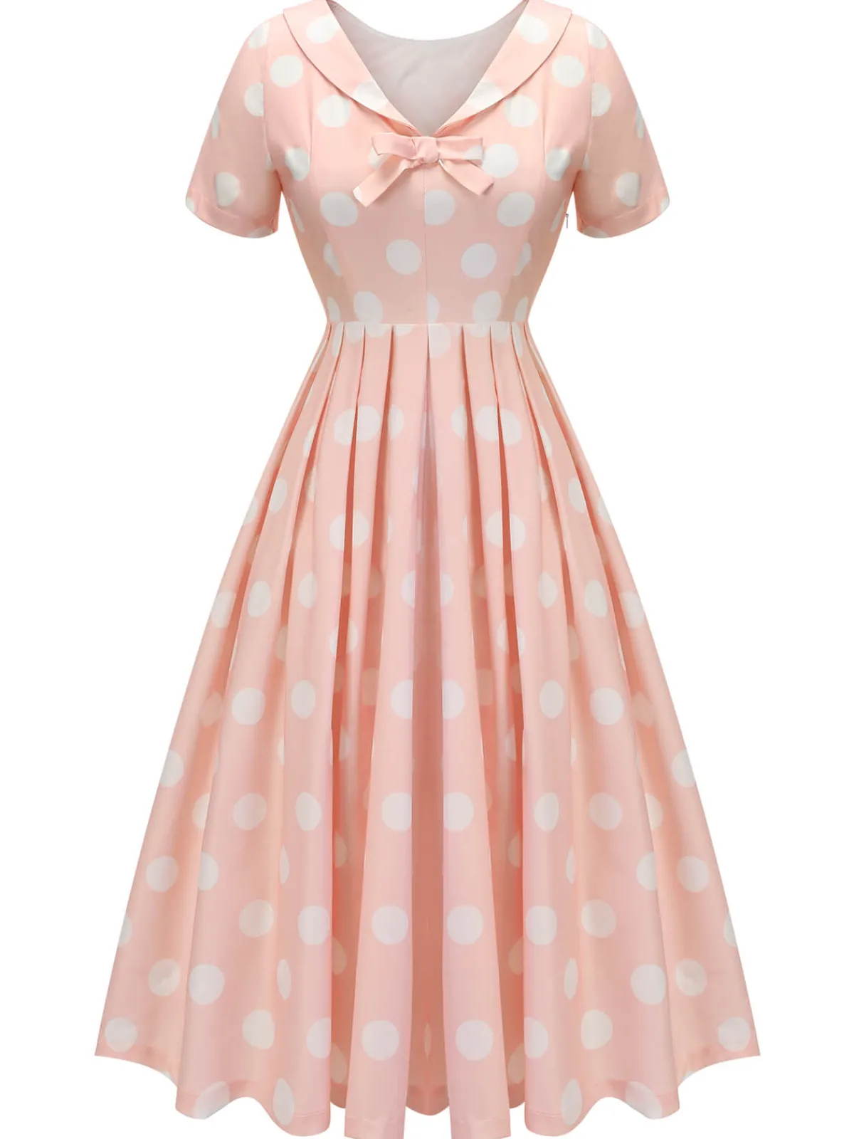 Fashion Retro Stage 1940s Dot Short Sleeves Dress Peach Pink
