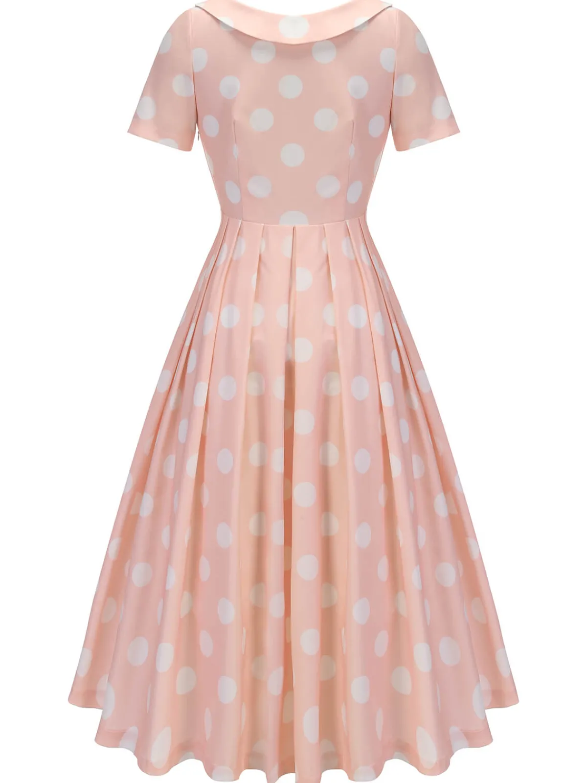 Fashion Retro Stage 1940s Dot Short Sleeves Dress Peach Pink