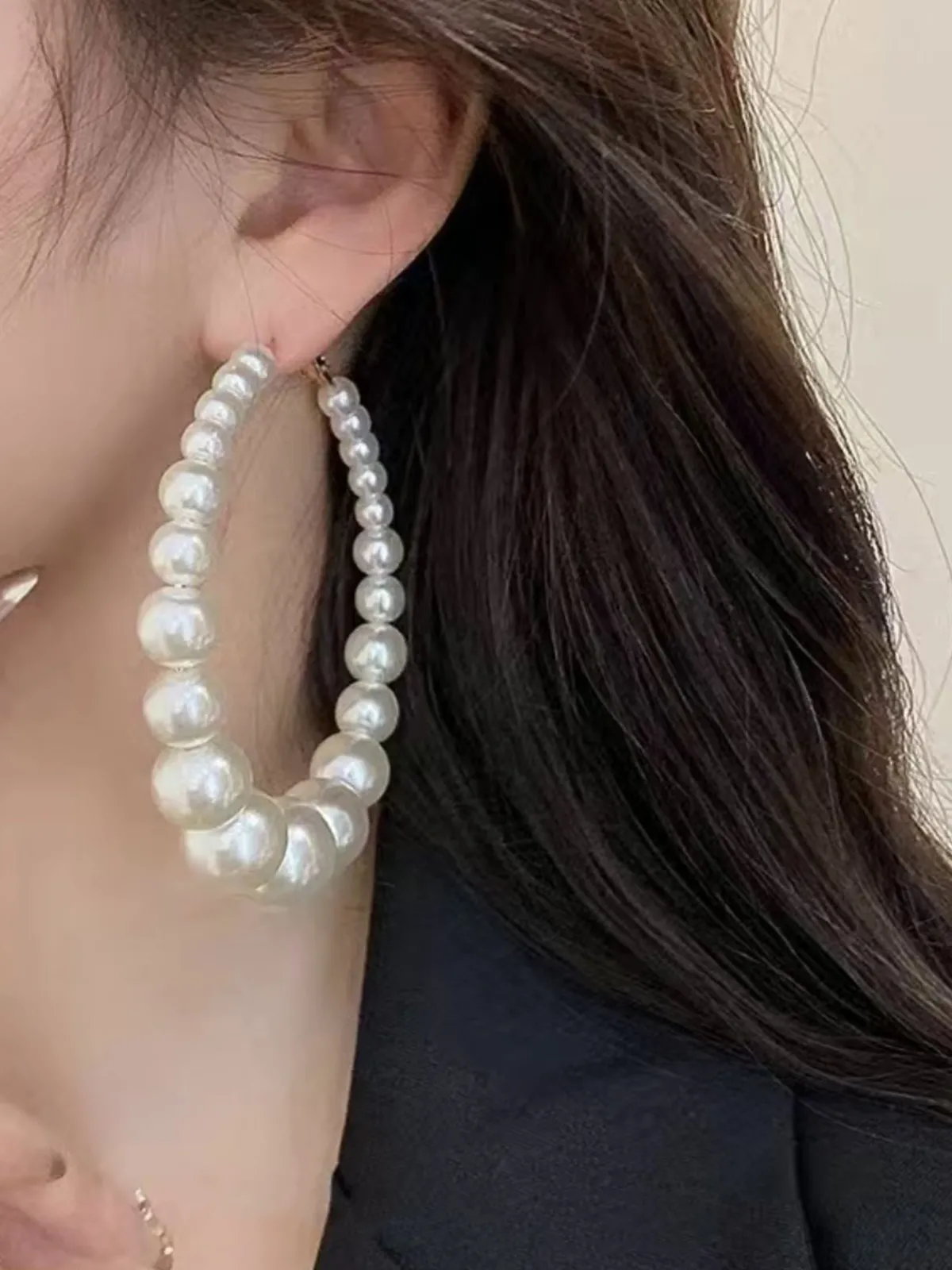 Discount Retro Stage Pearl Large Hoop Vintage Earrings