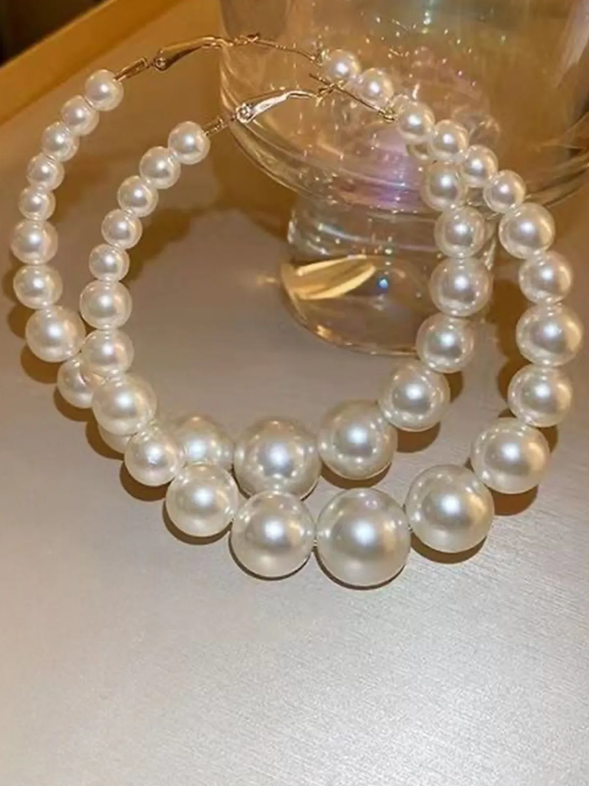 Discount Retro Stage Pearl Large Hoop Vintage Earrings