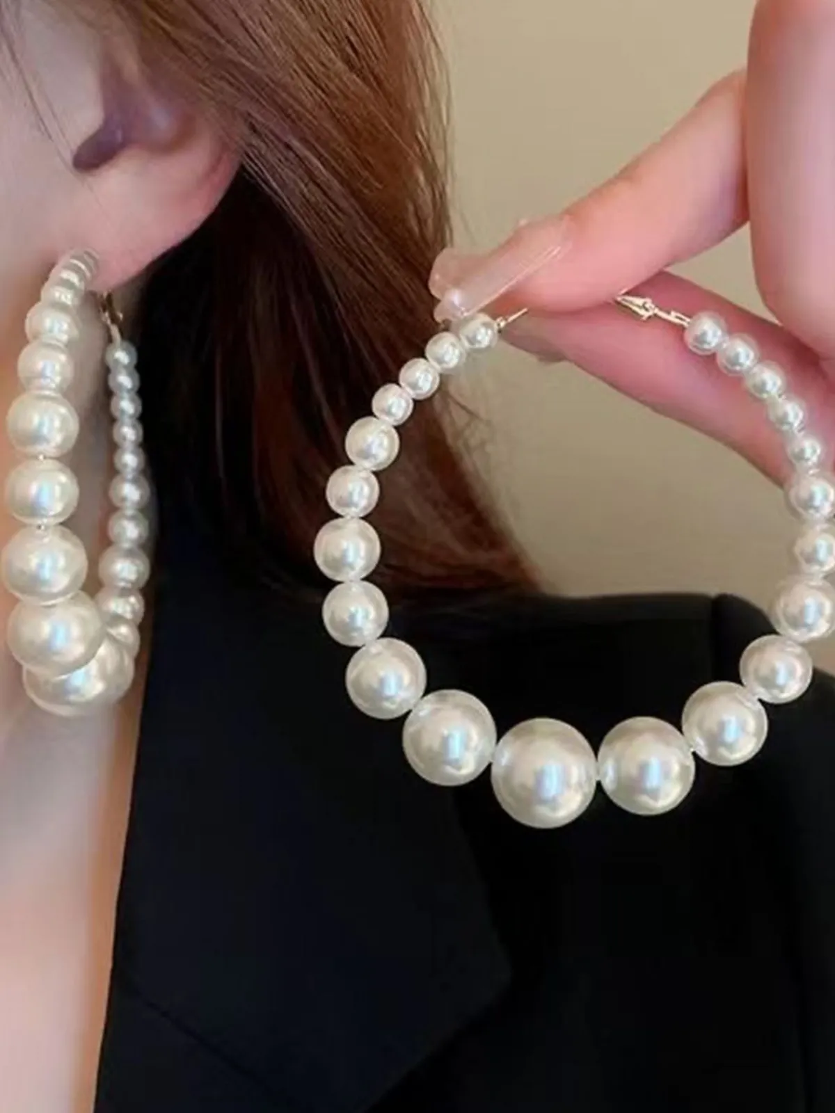 Discount Retro Stage Pearl Large Hoop Vintage Earrings