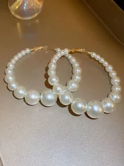Discount Retro Stage Pearl Large Hoop Vintage Earrings