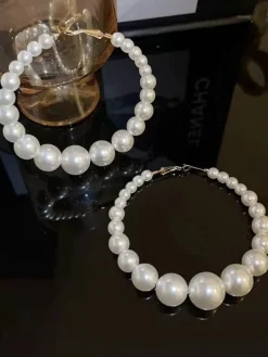 Discount Retro Stage Pearl Large Hoop Vintage Earrings