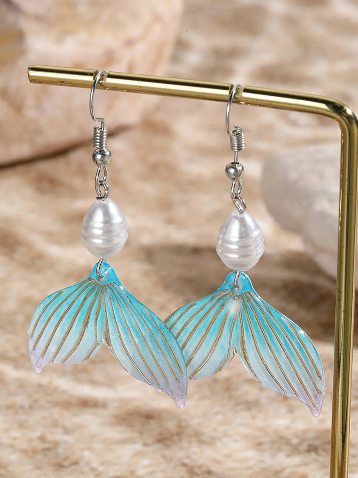New Retro Stage Pearl Mermaid Tail Seashell Dangle Earrings