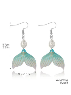 New Retro Stage Pearl Mermaid Tail Seashell Dangle Earrings