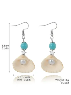 New Retro Stage Pearl Mermaid Tail Seashell Dangle Earrings