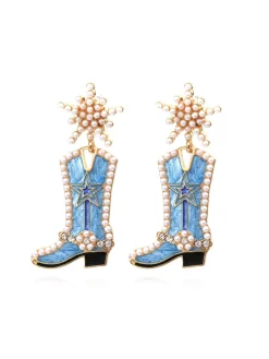 Clearance Retro Stage Pearl Star Cowboy Boot Earrings