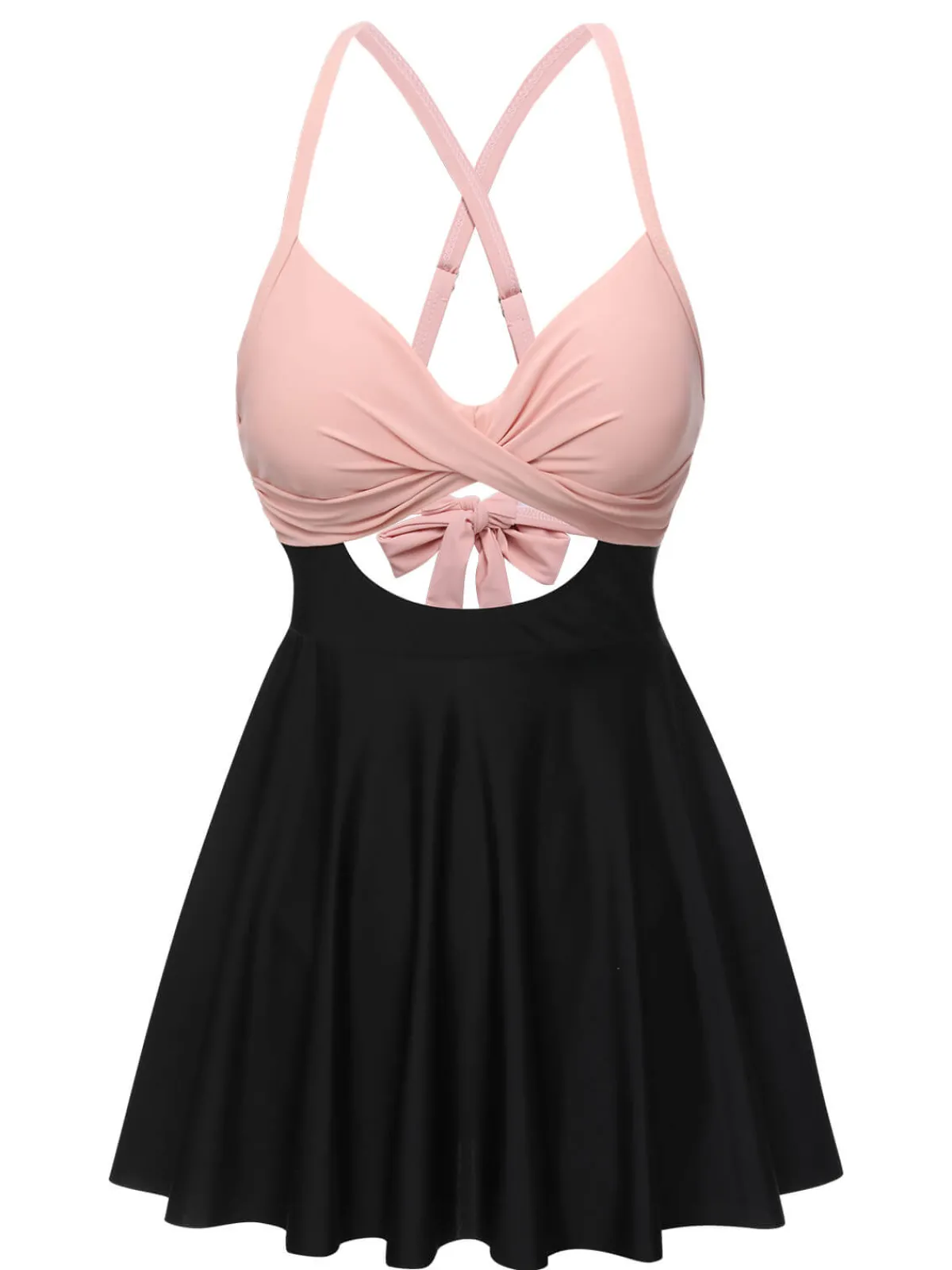 Clearance Retro Stage 1940s Front Cutout Strap Swimsuit Pink & Black