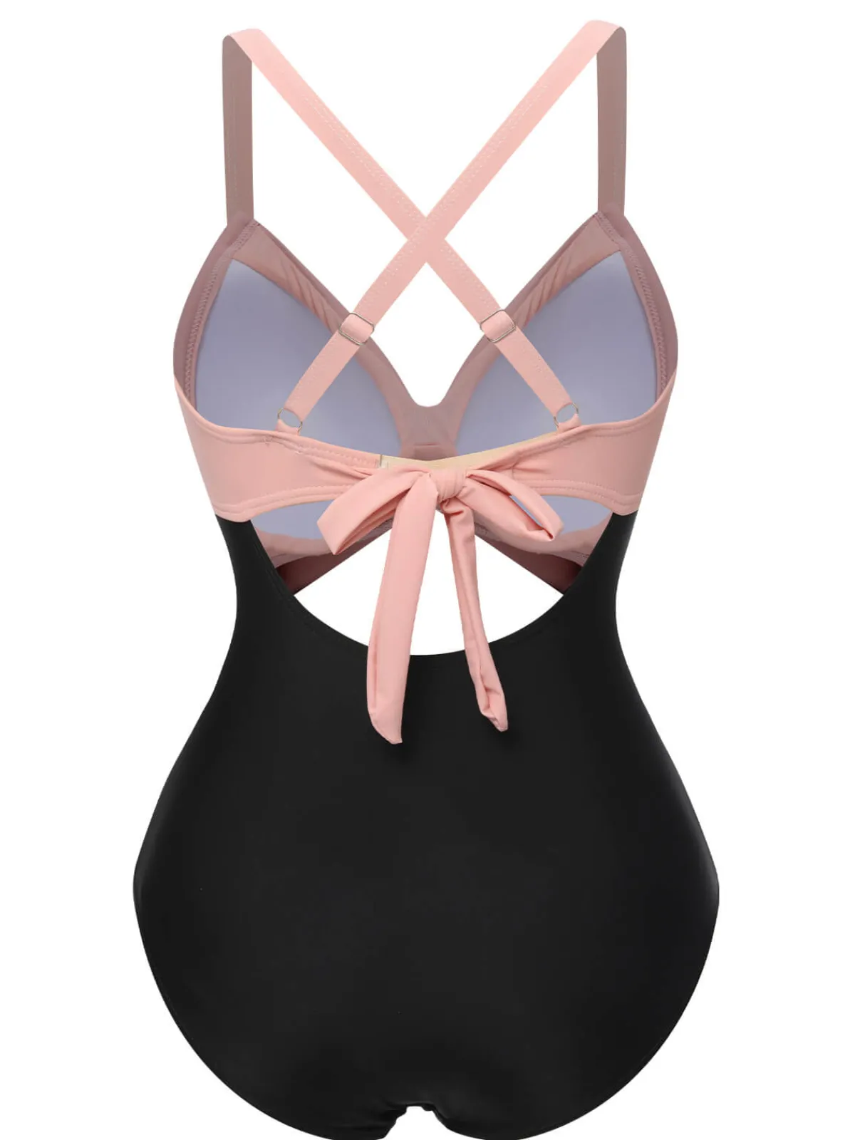 Best Retro Stage Pink & Black 1940s Hollow Waist Patchwork Swimsuit