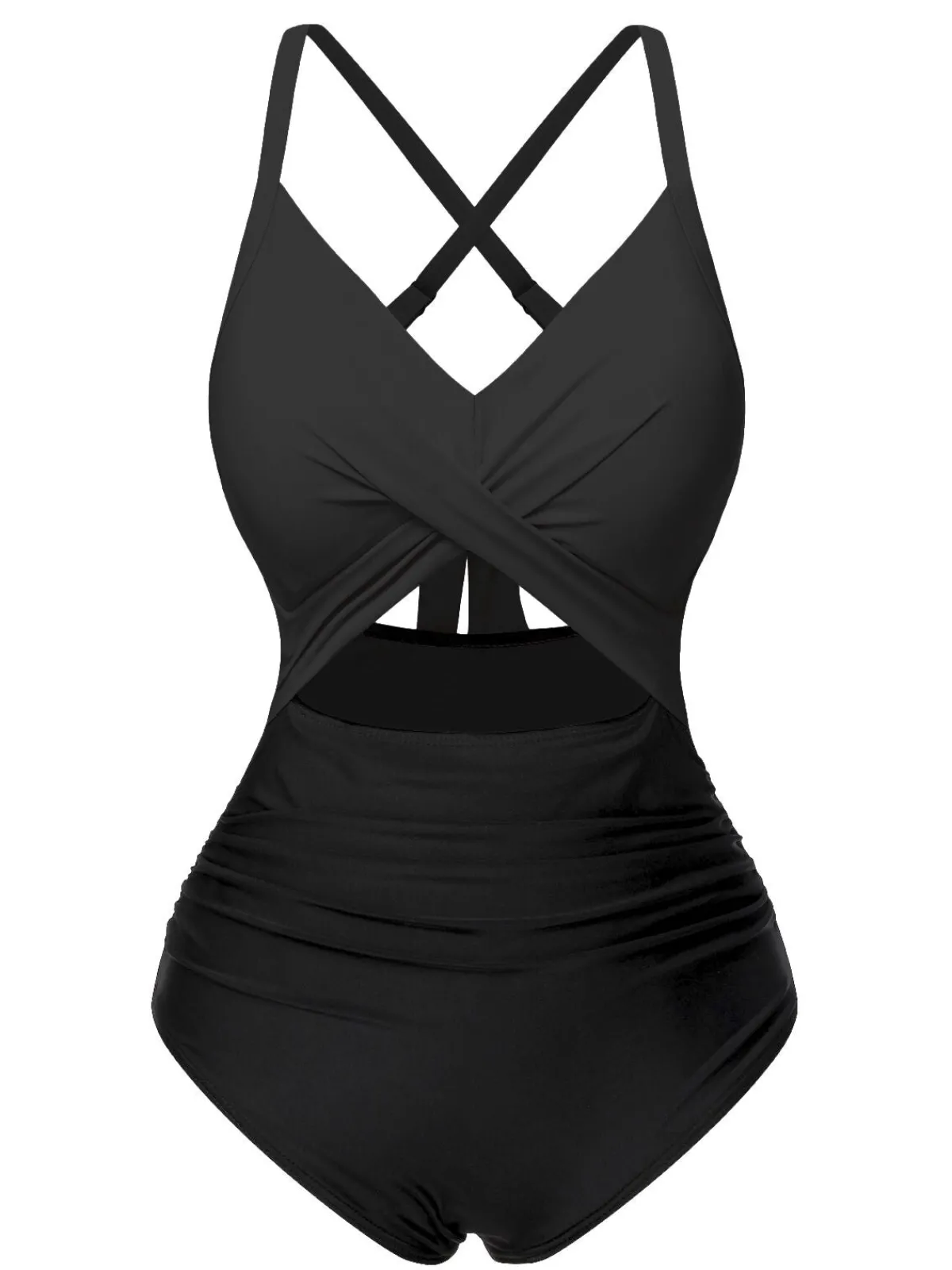 Best Retro Stage Pink & Black 1940s Hollow Waist Patchwork Swimsuit