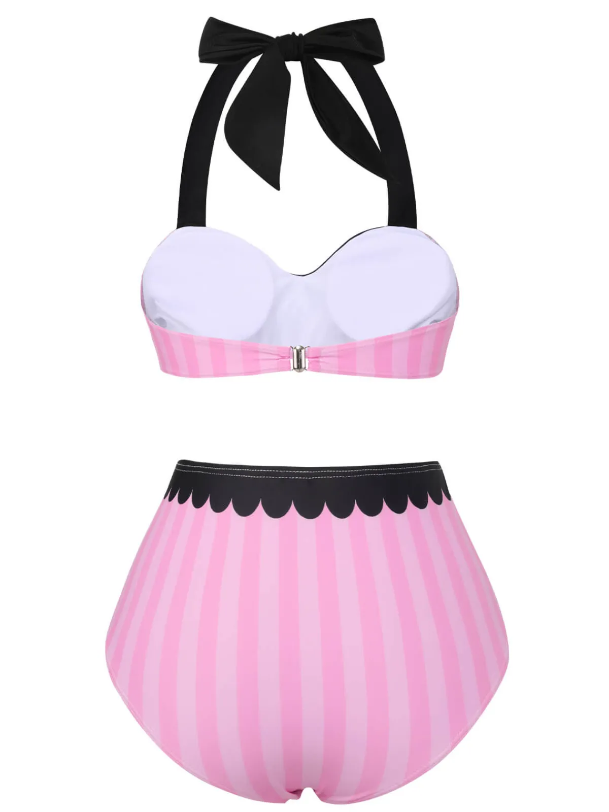 Online Retro Stage & Black 1950s Stripe Halter Swimsuit Pink