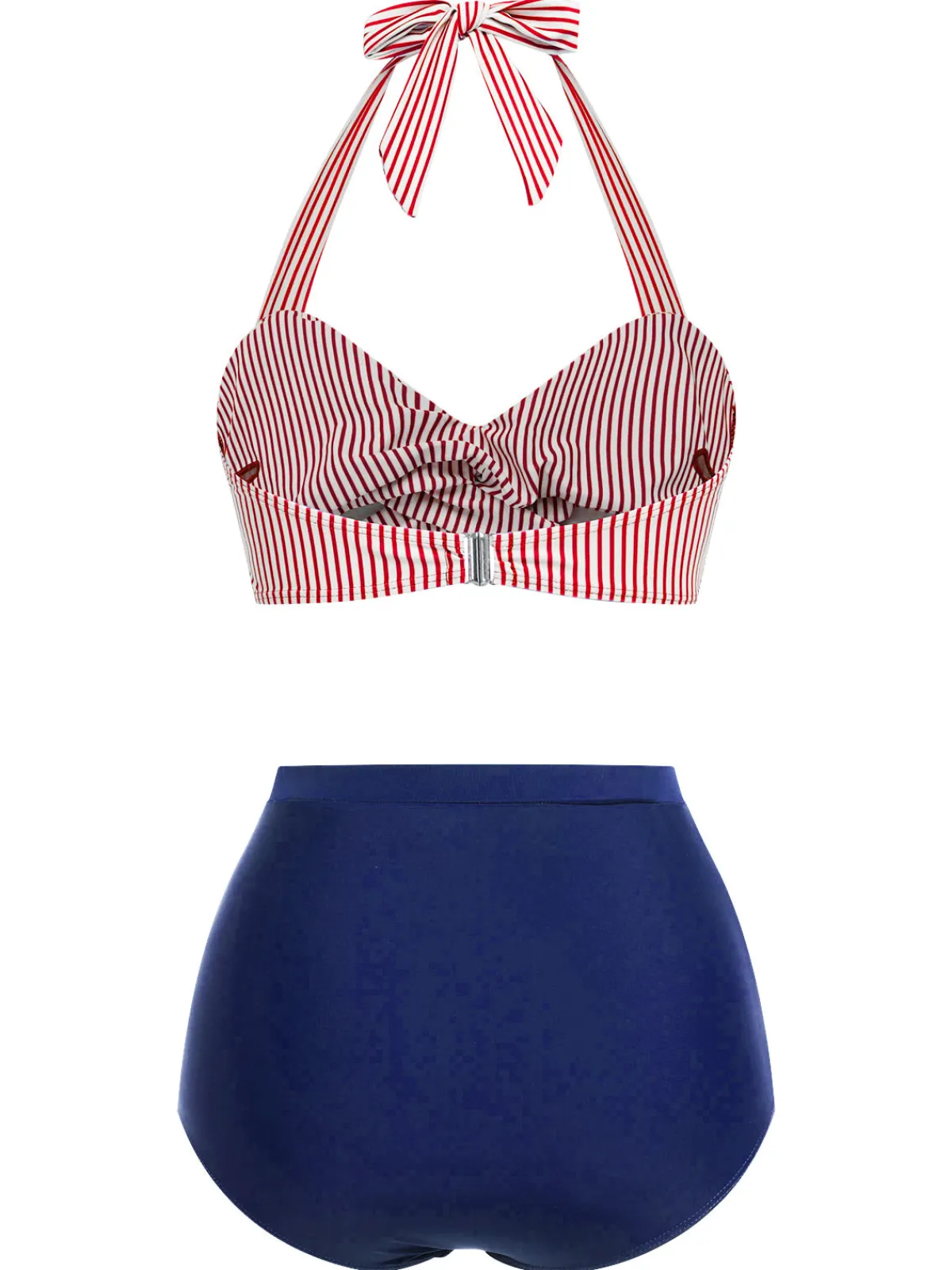 Clearance Retro Stage Pink & Black 1940s Striped Halter Swimsuit Set