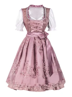 Discount Retro Stage 1950 Embroidered Puff Dress Set Pink