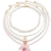 Fashion Retro Stage Pink & White Pearl Bow Butterfly Necklace Set