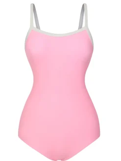 Discount Retro Stage & White 1950s U-Back Strap Swimsuit Pink