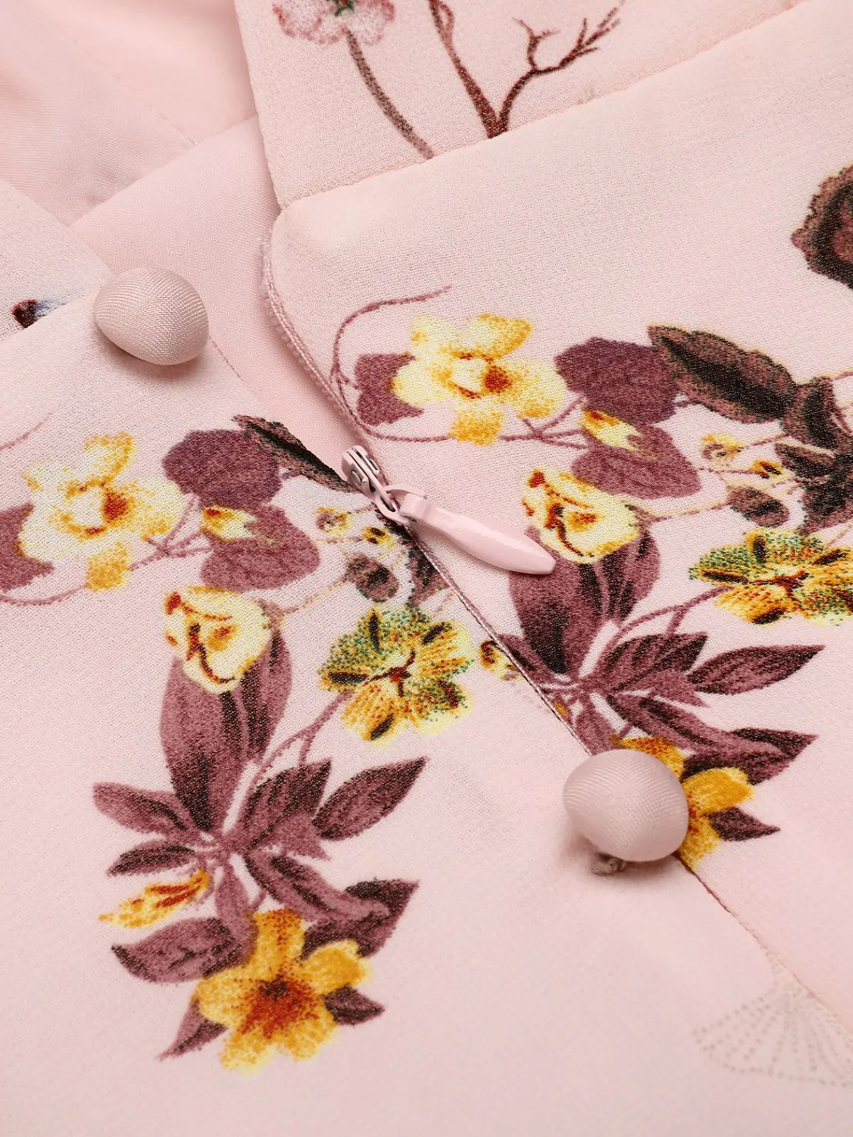 Clearance Retro Stage Pink Flowers And Birds Bowknot V-Neck Dress