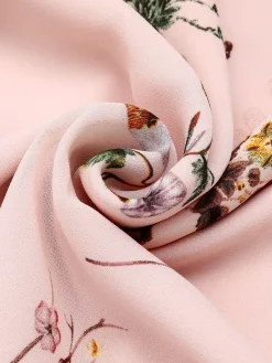 Clearance Retro Stage Pink Flowers And Birds Bowknot V-Neck Dress