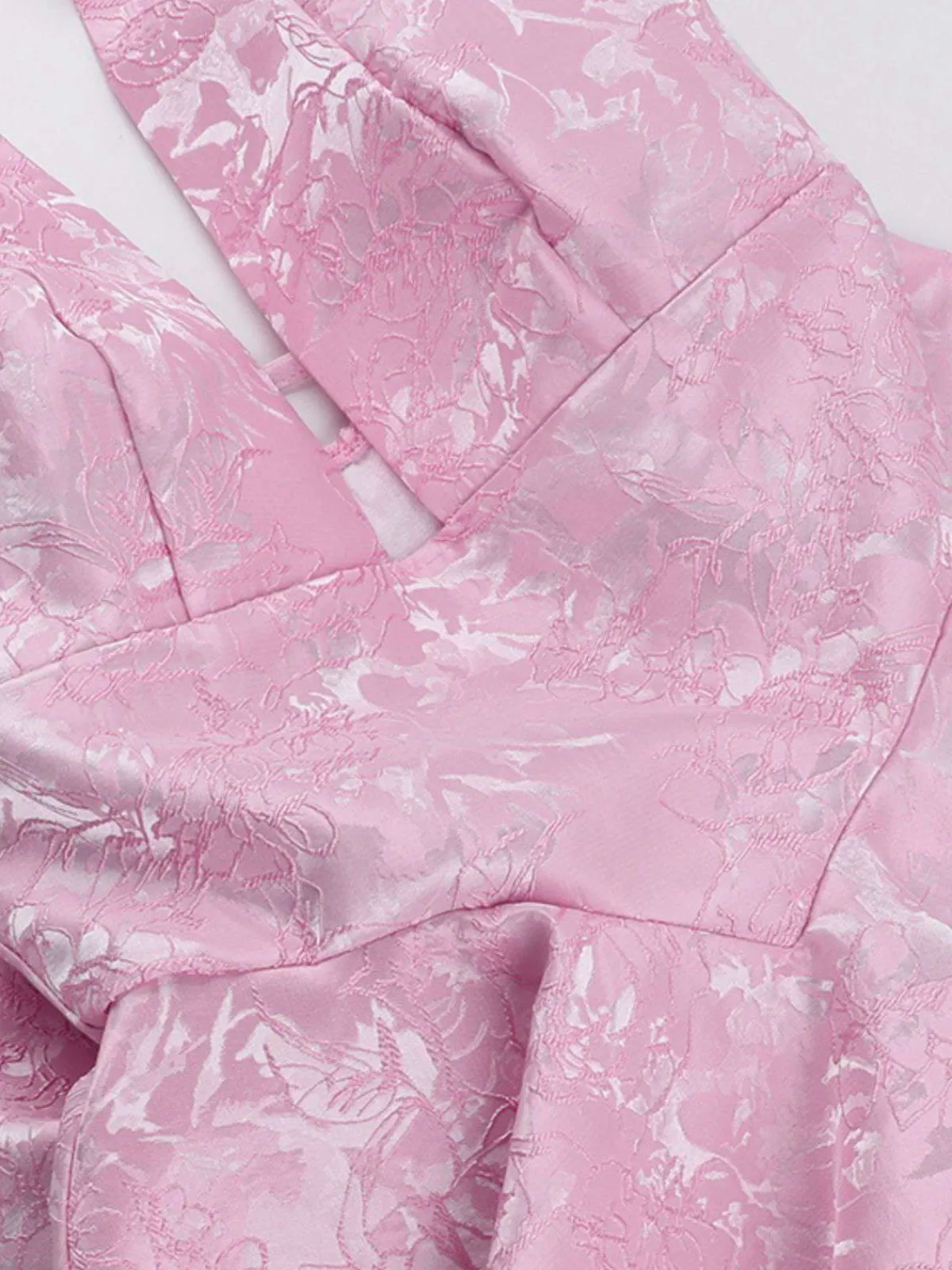 Fashion Retro Stage 1960s Back Bow Jacquard Floral Dress Pink