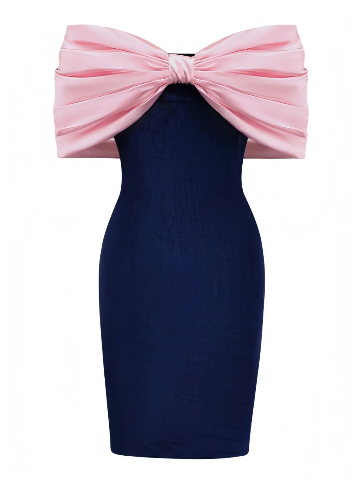Clearance Retro Stage Pink 1960s Big Bow Off-Shoulder Velvet Dress Pink & Blue