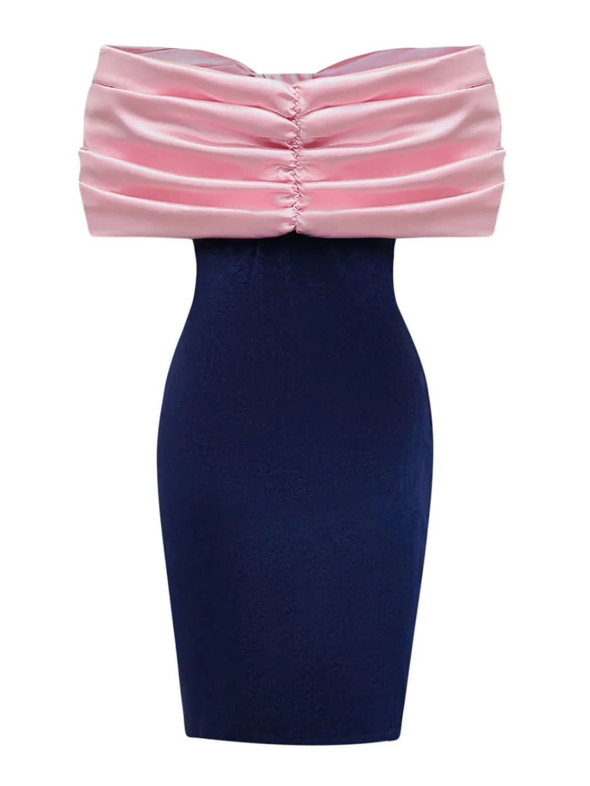 Clearance Retro Stage Pink 1960s Big Bow Off-Shoulder Velvet Dress Pink & Blue