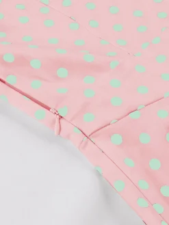Discount Retro Stage 1950s Blue Polka Dot Lapel Dress Pink