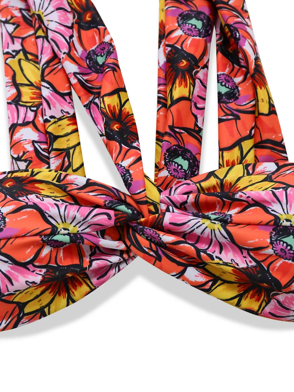 Sale Retro Stage 1970s Boho Floral Cross Neck Swimsuit Pink
