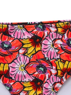 Sale Retro Stage 1970s Boho Floral Cross Neck Swimsuit Pink