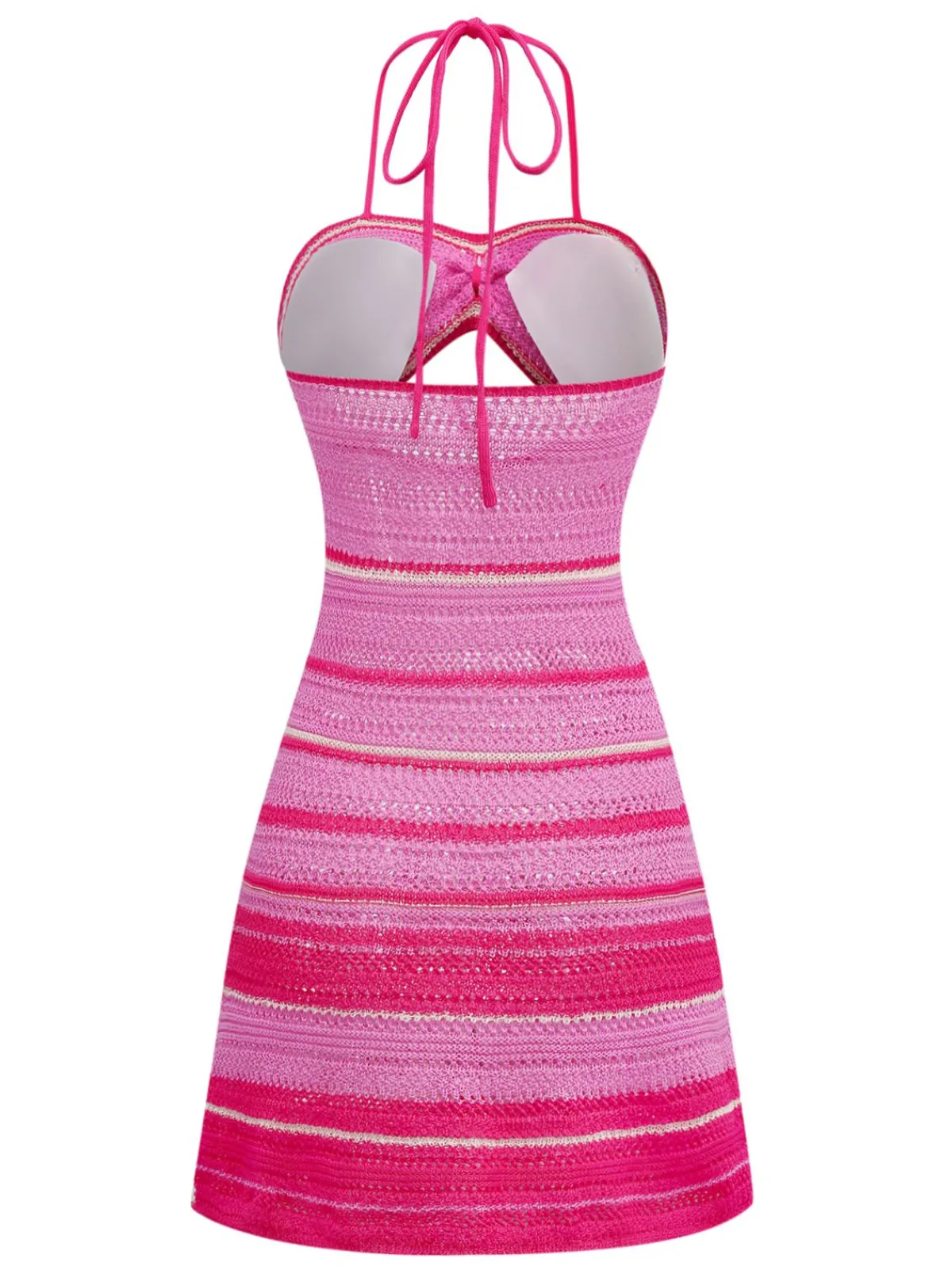 Outlet Retro Stage 1970s Boho Halter Gradient Knit Dress Pink