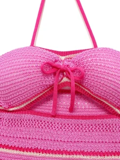 Outlet Retro Stage 1970s Boho Halter Gradient Knit Dress Pink