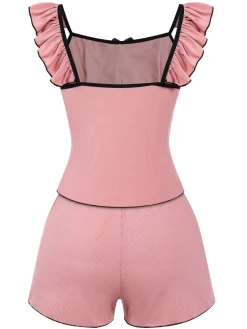 Outlet Retro Stage 1950s Bow Binding Ruffle Straps Pajamas Pink