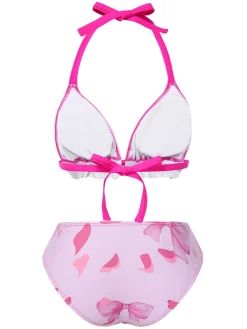 Fashion Retro Stage 1950s Bowknot Print Halter Bikini Set Pink