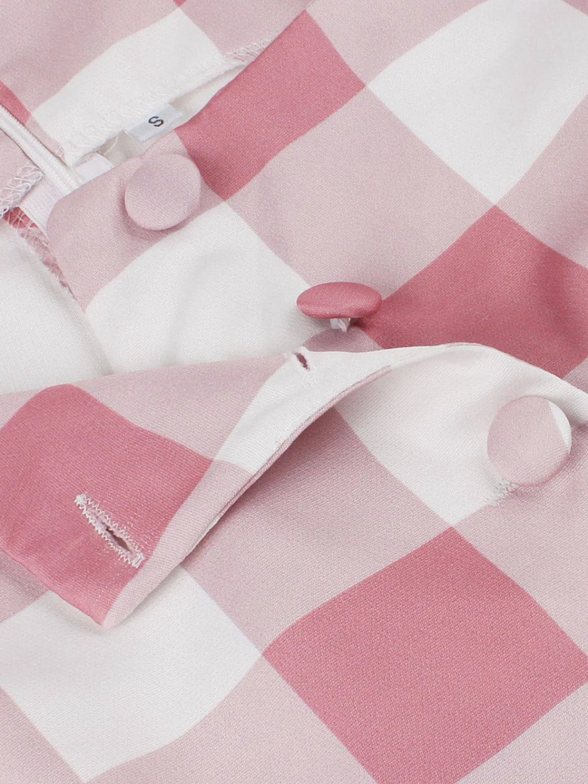 Fashion Retro Stage Pink 1950s Button Bow Gingham Plaid Dress Dark Pink