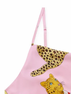New Retro Stage 1970s Cheetah Print Satin Slip Nightdress Pink